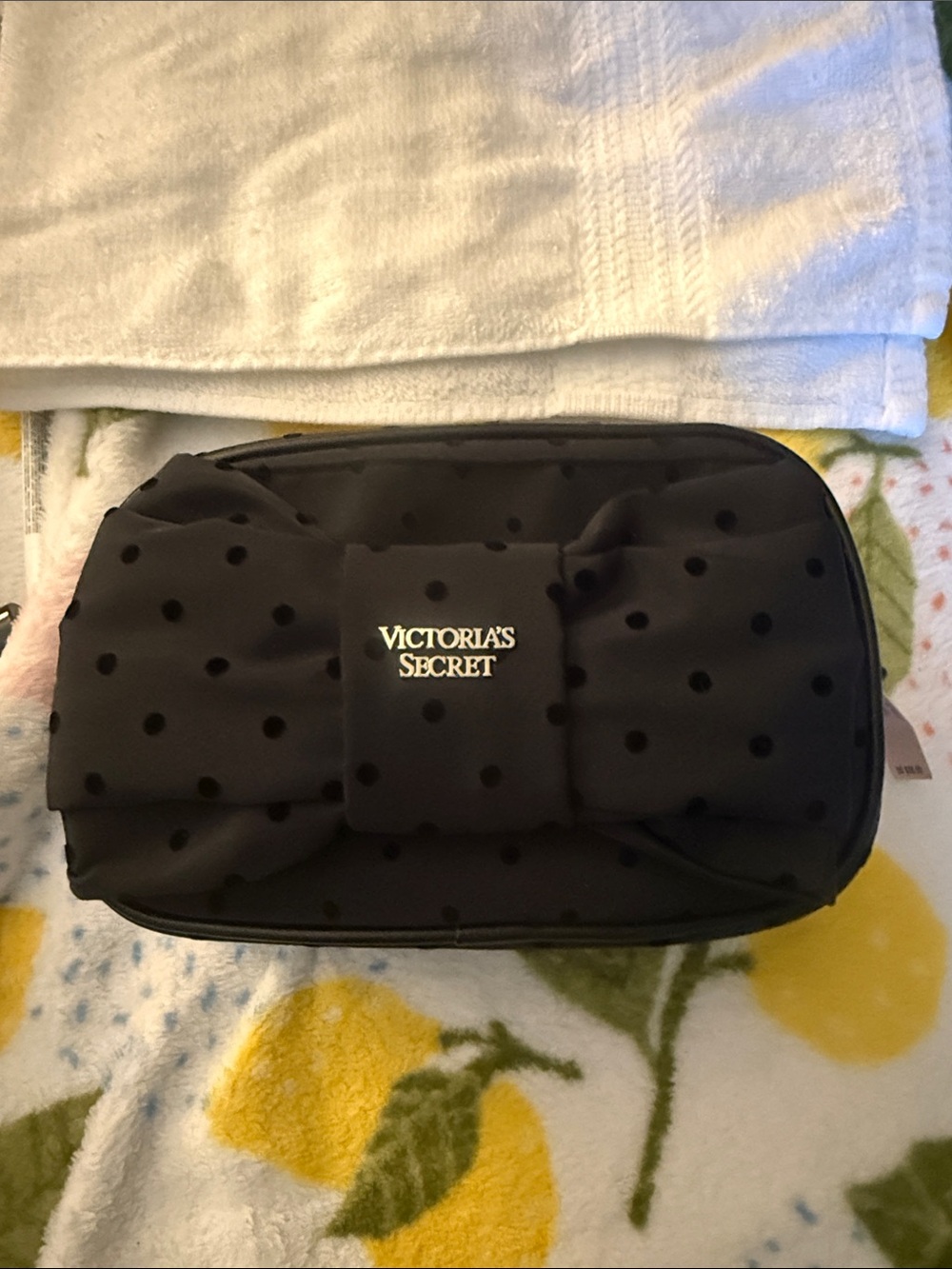 Victoria's Secret Black Polka Dot Bow Toiletry Bag